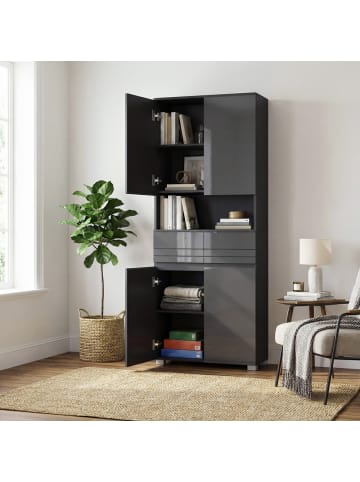VASAGLE Badezimmerschrank in Schwarz - (B)60 x (H)170 x (T)30 cm