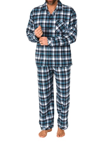 NORMANN Lange Flanell Schlafanzug Pyjama kariert - 76496 in marine