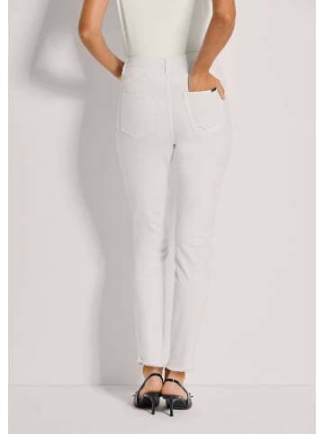 MADELEINE Mid Waist Skinny-Hose mit Fransen in perlweiß