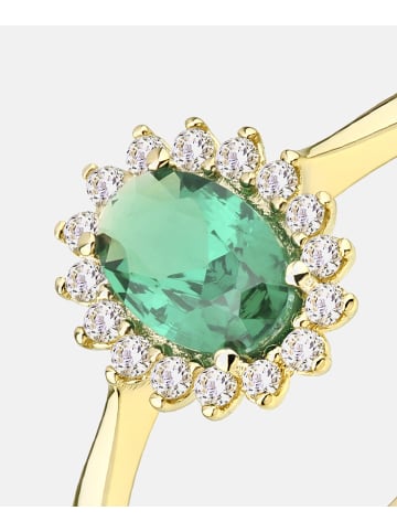 Vanlere Cluster-Ring aus 375 Gelbgold mit Zirkonia mit Smaragd