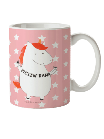 Mr. & Mrs. Panda Kaffeetasse Einhorn Dankeschön ohne Spruch in Rot Pastell