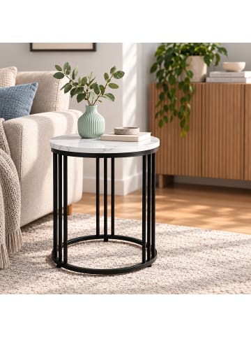 relaxdays Beistelltisch "MARMO" in Schwarz/ Weiß - (H)51 x ø 41 cm