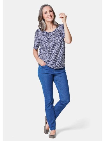 GOLDNER Farbbrillante Druckbluse mit liebevollen Details in marine / weiß