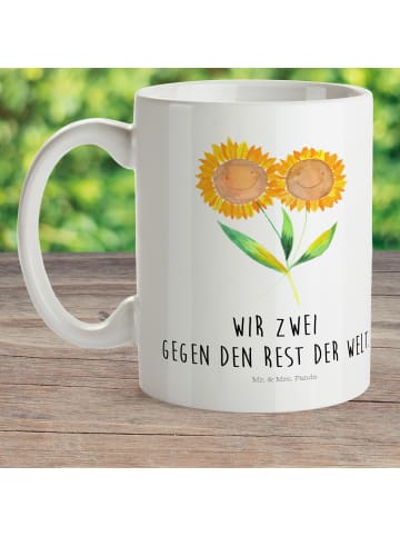 Mr. & Mrs. Panda Mehrwegbecher Blume Sonnenblume mit Spruch in Weiß