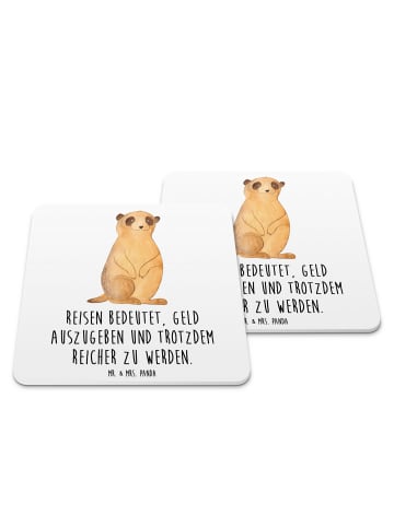 Mr. & Mrs. Panda Getränkeuntersetzer Erdmännchen mit Spruch in Weiß