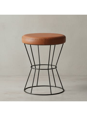 KADIMA DESIGN Sitzhocker Echtleder / Metall 35 x 48 x 35 cm Design Hocker Rund