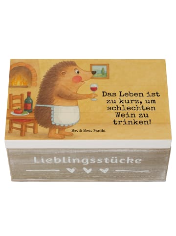 Mr. & Mrs. Panda Holzkiste mit Deckel Igel Wein Design mit Spruch in Weiß