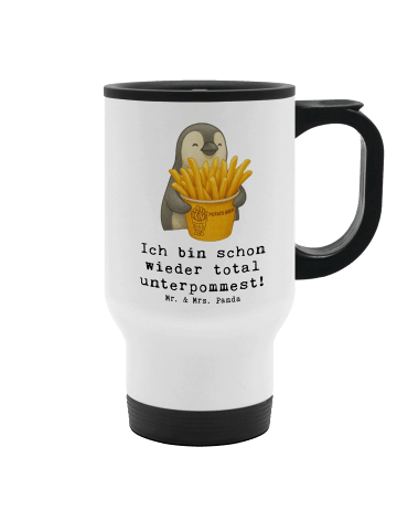 Mr. & Mrs. Panda Mehrwegbecher Pinguin Pommes Eimer mit Spruch in Weiß