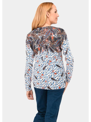 GOLDNER Kurzgröße:  Druckpullover mit ornamentalem Druck in stein / gemustert