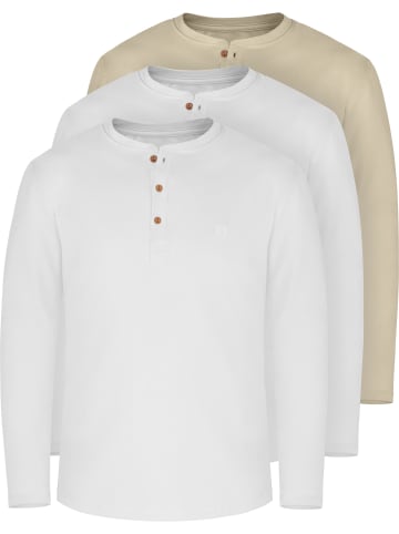 normani 3x Herren Langarmshirts Neuville in Beige/Weiß/Weiß