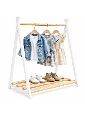 relaxdays Kinderkleiderständer in Natur/ Weiß - (B)112 x (H)111,5 x (T)48 cm