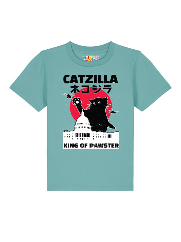 wat? Apparel T-Shirt Catzilla in Teal Monstera