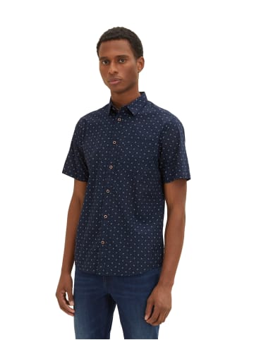Tom Tailor Gemustertes Kurzarmhemd Basic Print Long Shirt in Navy