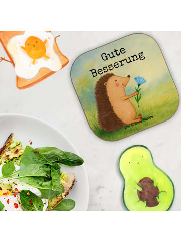 Mr. & Mrs. Panda Glas-Untersetzer Igel Blumen Design mit Spruch in Weiß