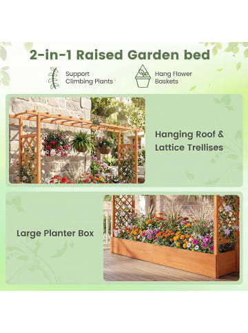 COSTWAY Blumenkasten mit Rankgitter 220x35x114 cm in Orange