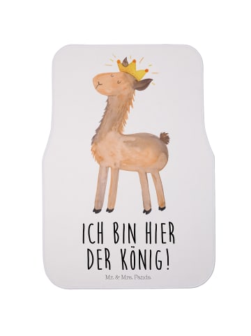 Mr. & Mrs. Panda Auto-Fußmatte Lama König mit Spruch in Weiß