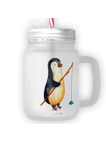 Mr. & Mrs. Panda Trinkglas Mason Jar Pinguin Angler ohne Spruch in Transparent