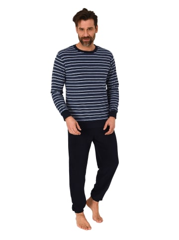 NORMANN langarm Frottee Schlafanzug Pyjama Bündchen - 82298 in dunkelblau