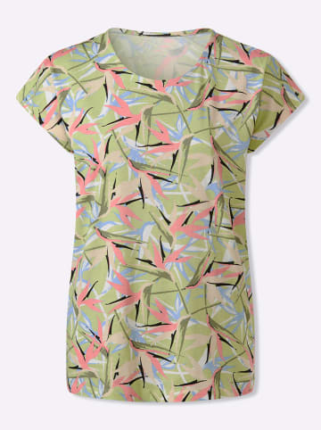 Sieh an! Kurzarm-Shirt in lindgrün-flamingo-bedruckt