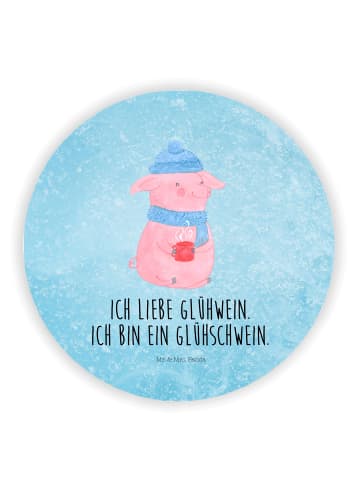 Mr. & Mrs. Panda Rund Magnet Schwein Glühwein mit Spruch in Eisblau