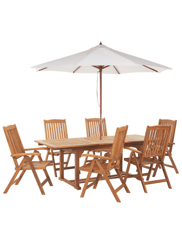 Beliani 8-tlg Gartentisch Set JAVA in Braun/Beige