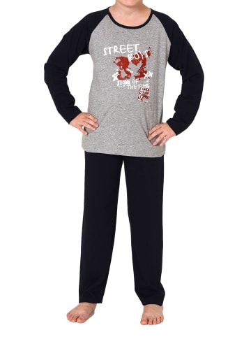 NORMANN Pyjama langarm Schlafanzug CollegeLook - 74139 in grau