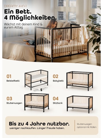 Sämann Beistellbett Matratze SleepPlus & Umbauseite - grau/natur - Dreamy 4 in 1 Bett