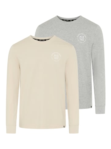 H.I.S. Langarmshirt in beige/ mittelgrau melange