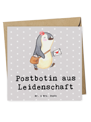 Mr. & Mrs. Panda Einladungskarte Postbotin Leidenschaft mit Spruch in Grau Pastell