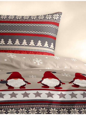 JACK 2 tlg. Biber Bettwäsche 135x200cm Wichtel in Rot/Taupe