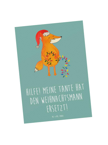Mr. & Mrs. Panda Postkarte Tante Weihnachten mit Spruch in Meeresbrise