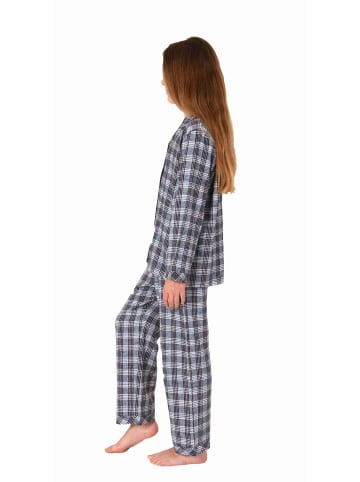 NORMANN langarm Flanell Schlafanzug Pyjama Karo zum durchknöpfen - 77630 in grau