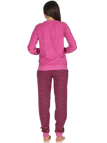 NORMANN Frottee Pyjama Bündchen Hose gestreift Top Sterne Mond Stickerei in pink
