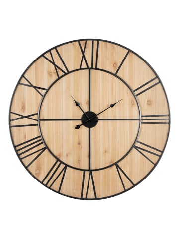 home24 Wanduhr Blindman in Schwarz / Eiche Dekor