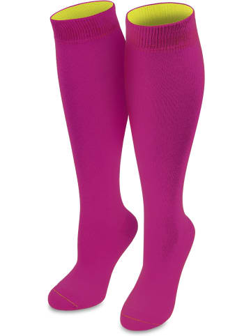 normani 3 Paar Kniestrümpfe mit farbig abgesetztem Bund Bi-Color in Magenta/Gelb