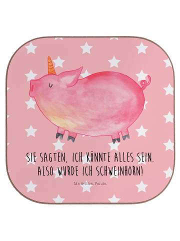 Mr. & Mrs. Panda Untersetzer Einhorn Schwein mit Spruch in Rot Pastell