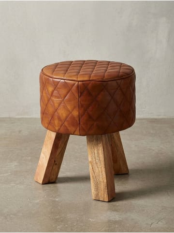 KADIMA DESIGN Sitzhocker Echtleder / Massivholz 35x46x35 cm Modern Fußhocker Rund,
