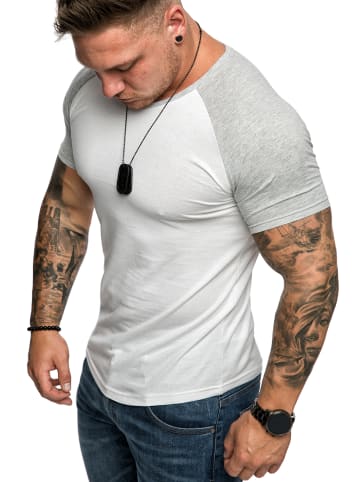 Amaci&Sons Basic Oversize Raglan T-Shirt mit Rundhalsausschnitt OMAHA in Weiß/Grau