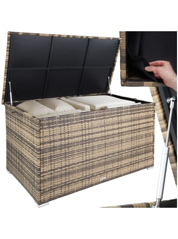 tectake Aluminium Rattan Auflagenbox, 145 x 82,5 x 79,5 cm