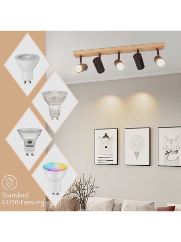 ZMH Deckenleuchte in schwarz 5-flammige GU10 Holz Metall Deckenspot schwenkbar