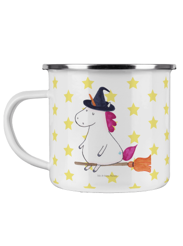 Mr. & Mrs. Panda Camping Emaille Tasse Einhorn Hexe ohne Spruch in Weiß