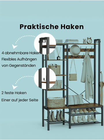 VASAGLE Garderobenständer Dacey in Braun-Schwarz - (B)120 x (H)190 x (T)40 cm