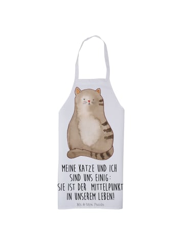 Mr. & Mrs. Panda Latzschürze Katze Sitzen mit Spruch in Weiß