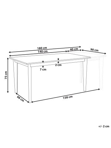 Beliani Esszimmertisch SOLA in Weiß/Braun - (W) 90 x (H) 75 x (L) 140 cm
