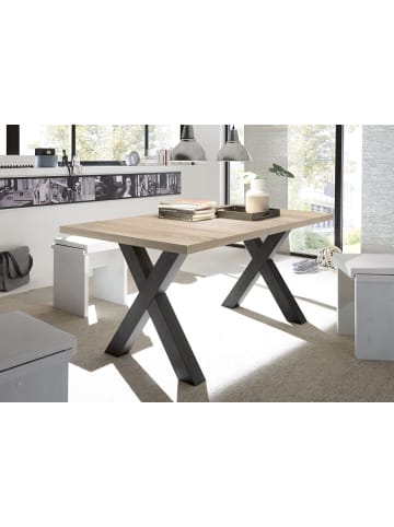 58 aufm Kessel ESSTISCH ausziehbar Eike 7 160x90x75 Schwarzstahl/Eiche Sägerau