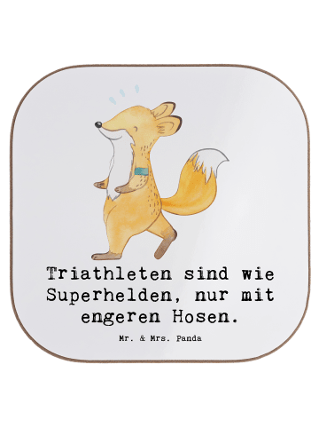 Mr. & Mrs. Panda Untersetzer Triathlon Superheld mit Spruch in Weiß