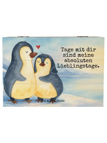Mr. & Mrs. Panda Holzkiste mit Deckel Pinguin umarmen Design mit... in Weiß