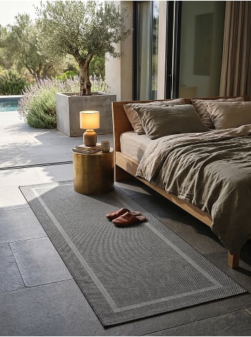 KADIMA DESIGN Teppichläufer Bordüre flachgewebt pflegeleicht Wohnzimmer Flur in Anthrazit