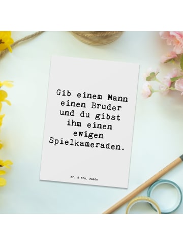 Mr. & Mrs. Panda Postkarte Bruder Spielkamerad mit Spruch in Weiß
