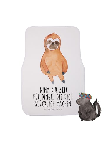 Mr. & Mrs. Panda Fußmatte Fürs Auto Faultier Zufrieden mit Spruch in Weiß